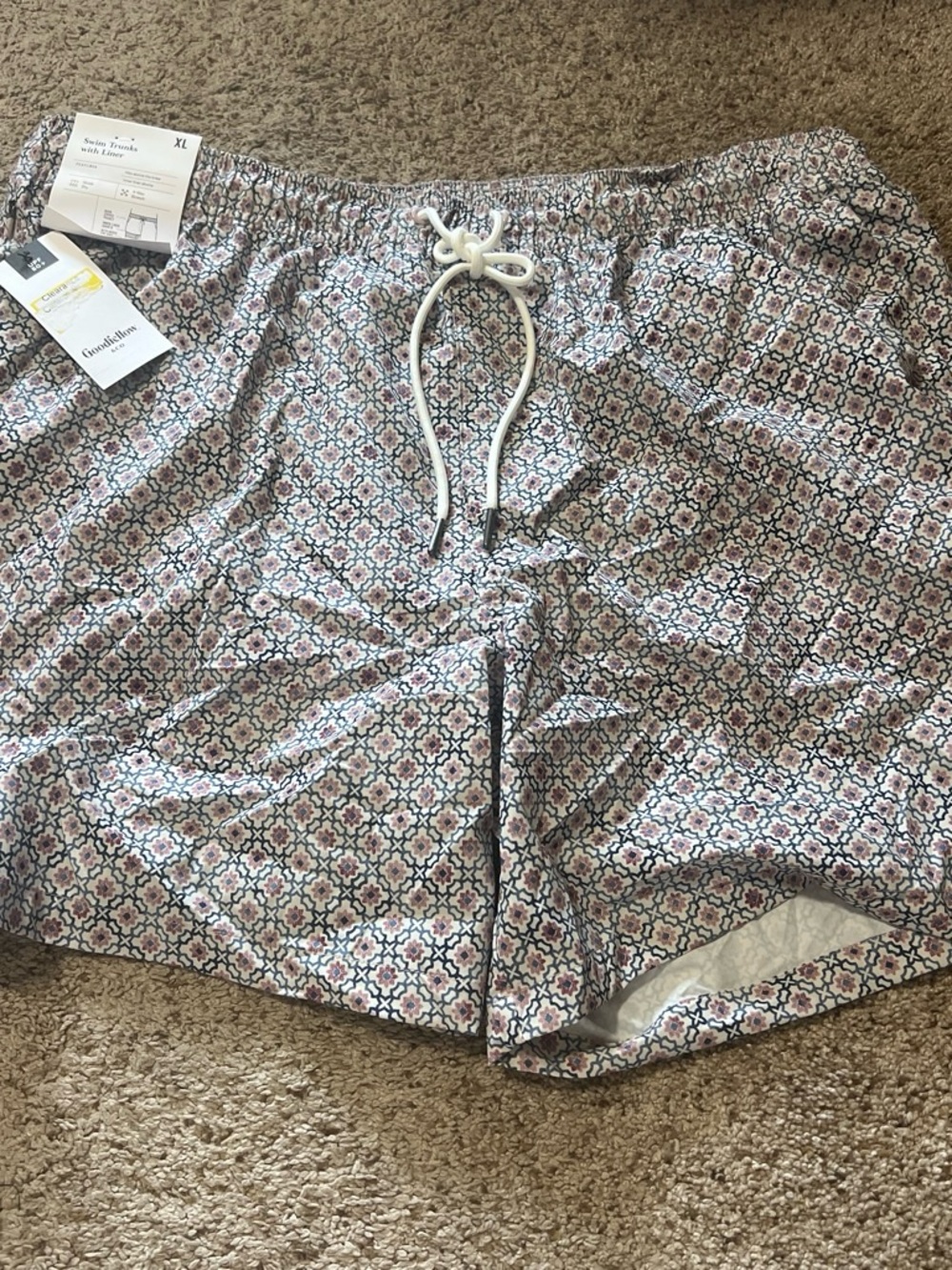 Goodfellow & Co Men's Geometric Swim Shorts - White, Blue, Pink